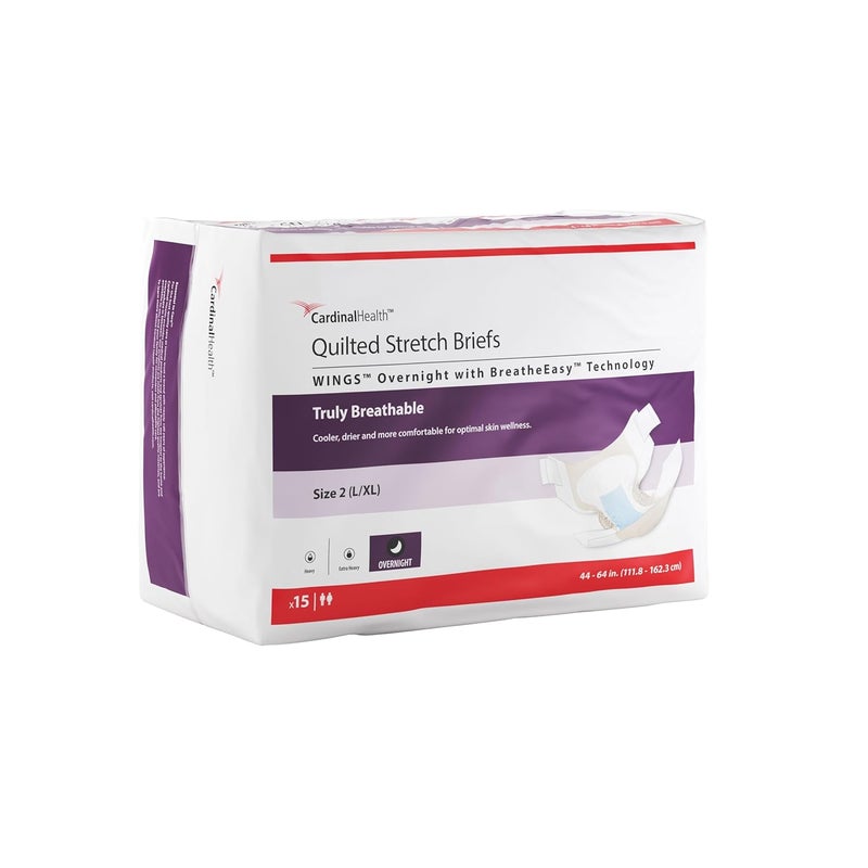 Cardinal Health Wings Overnight Quilted Stretch Brief with BreatheEasy Technology 67064 Size 2 LXL Beige Case of 60 4 Bags of 15 - Image 1