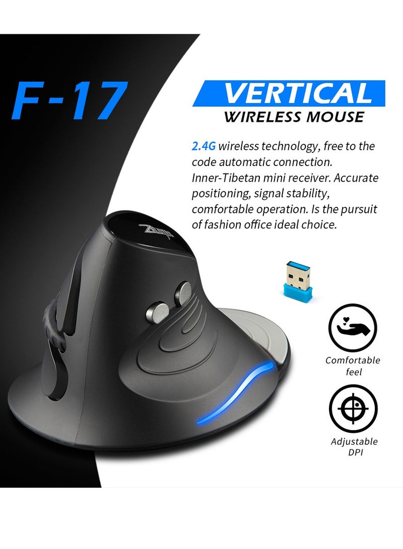 ZELOTES ماوس ألعاب عمودي F-17 بتردد 2.4 جيجاهرتز، ماوس بصري مريح مزود بـ 6 مفاتيح مع 3 نقاط لكل بوصة قابلة للتعديل لأجهزة الكمبيوتر المحمولة - Image 5