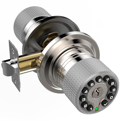 iulock Smart Door Knob with Keypad and Key,Keyless Entry Door Lock with Rubber Grip, Auto Lock,50 User Code,Waterproof, Easy to Install and Program for Bedroom Garage Office Gate (Satin Nickel) - Image 1