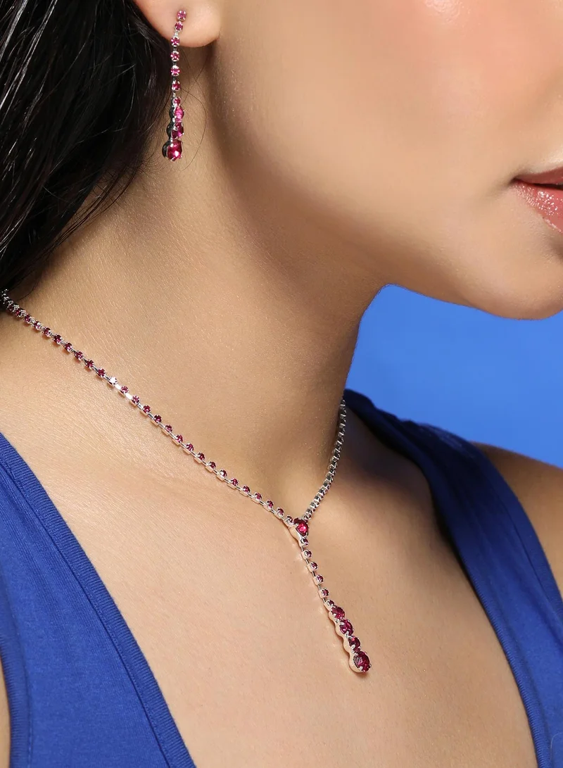 SOHI Women The Dainty-Bling Jewellery Set | Ruby Pink Colour | One-Size | Artificial Stone Alloy Material | Lobster Clasp & Push Back Closure | Jewellery Set For Evening & Party Wear