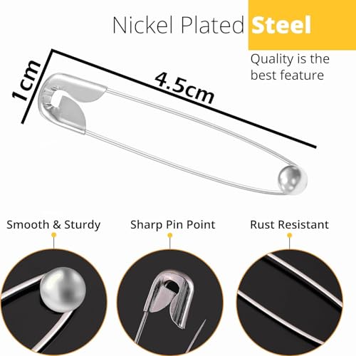 VAMA Fashions Metal Ball Safety Pin Set Draping Saree Pallu Pleats Holding Hijab Locking Clothing Sewing Crafting Multipurpose Pins for Women (4.5cm - Safety Pin for Pallu Dupatta) - Image 3