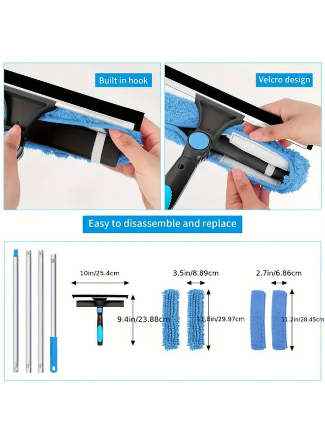 Blue 6 Feet High Window Cleaning Water Brush Set With Telescopic Pole Rotating Head 4 Replaceable Brushes - Image 4