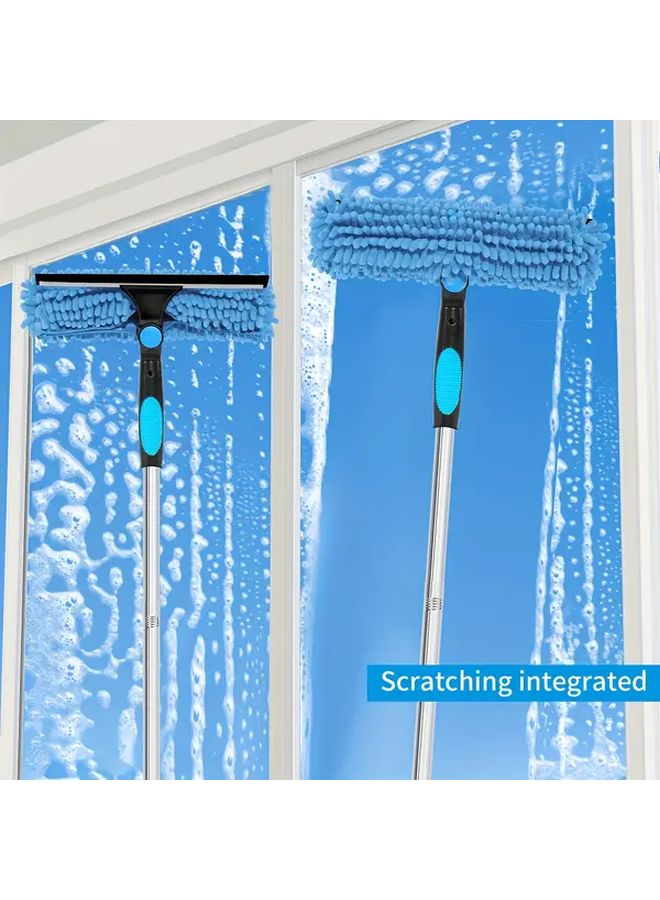 Blue 6 Feet High Window Cleaning Water Brush Set With Telescopic Pole Rotating Head 4 Replaceable Brushes - Image 2