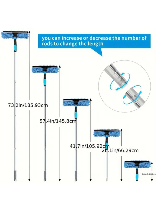 Blue 6 Feet High Window Cleaning Water Brush Set With Telescopic Pole Rotating Head 4 Replaceable Brushes - Image 3
