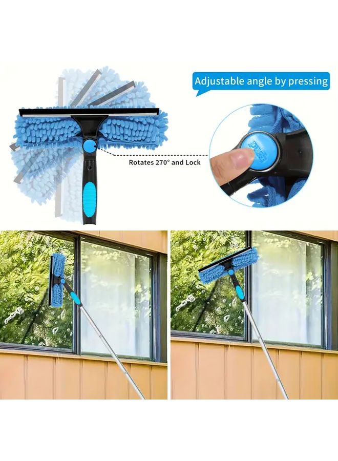 Blue 6 Feet High Window Cleaning Water Brush Set With Telescopic Pole Rotating Head 4 Replaceable Brushes - Image 5