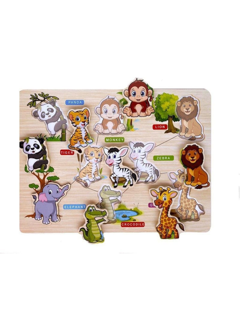 بازل خشب تعليمى للأطفال – تعلم أسماء الحيوانات مع صور كرتونية ملونة متعدد الالوان - Image 2