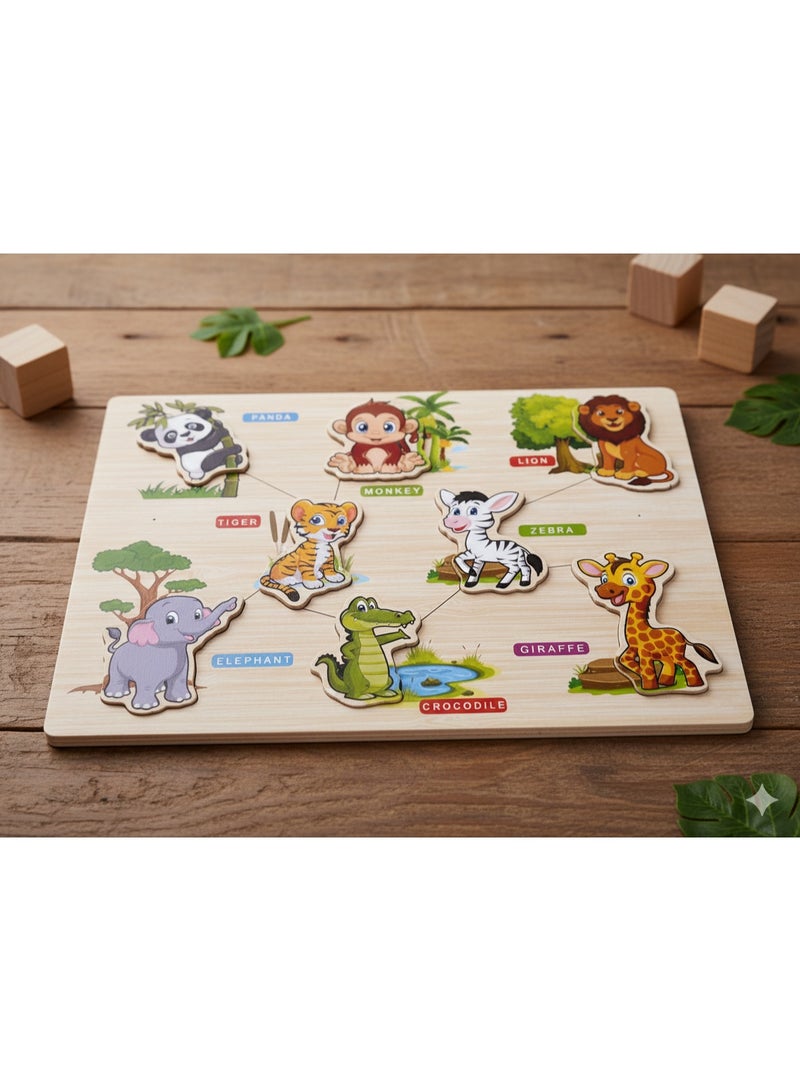 بازل خشب تعليمى للأطفال – تعلم أسماء الحيوانات مع صور كرتونية ملونة متعدد الالوان - Image 4