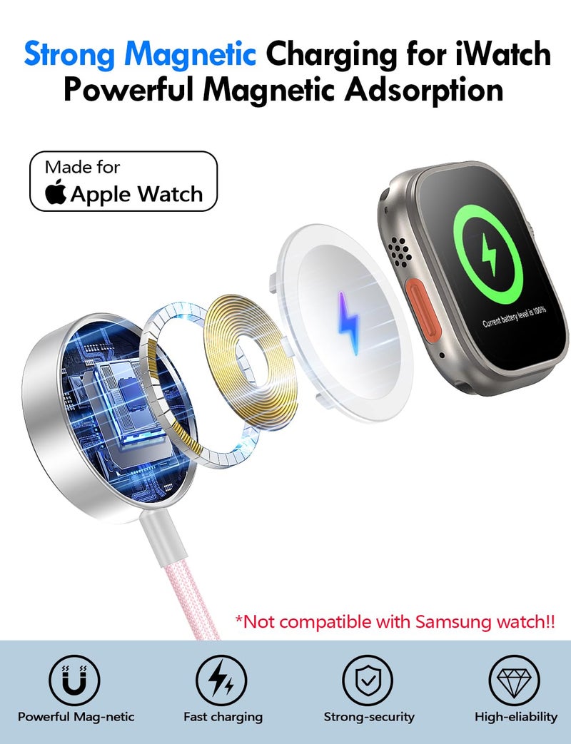 xiwxi Travel Essentials for Apple Watch Charger,iPhone Charger,3 in 2 Type C/L/Magnetic Fast Charging Cable,Multi Charging Cable Portable Designed for iWatch Series,iPhone 17-11,Galaxy S26-S21,Car-4FT - Image 3
