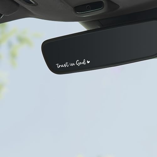 Tioollev 2 PCS Trust in God Rearview Mirror Decals Automotive Vinyl Rear View Mirror Decorative Stickers Waterproof Trust in God Stickers for Car Truck Laptop Car Accessories HeartWhite - Image 1