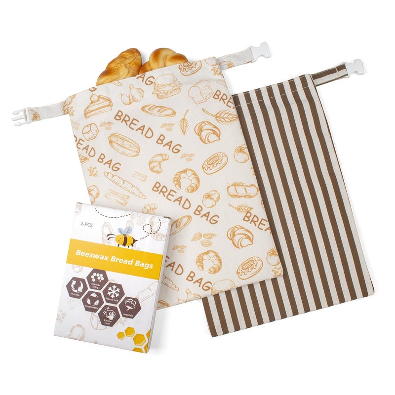 GDDAY Beeswax Bread Bags for Homemade BreadReusable Beeswax Bags for SourdoughCotton Linen Food Storage Bag to Keep Fresh  Extra Large 2 Pack