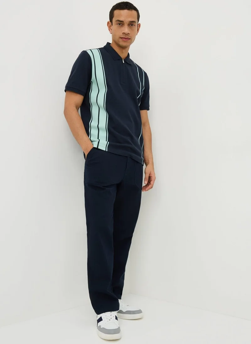 ماتلان Navy Smart Stripe Bubble Texture Polo Shirt