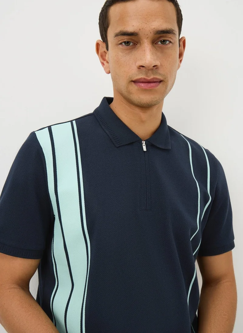 ماتلان Navy Smart Stripe Bubble Texture Polo Shirt
