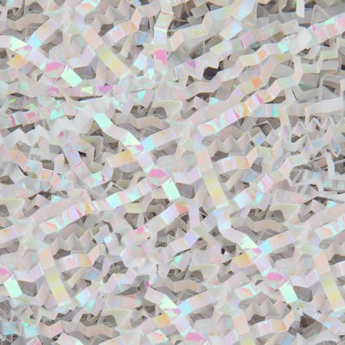 Caleihd 5.3oz Crinkle Cut Paper Shredded Paper for Gift Baskets Gift Boxes Filler, Wedding Birthday Christmas Easter Valentine’s Packing Wrapping Paper Diamond White - Image 1