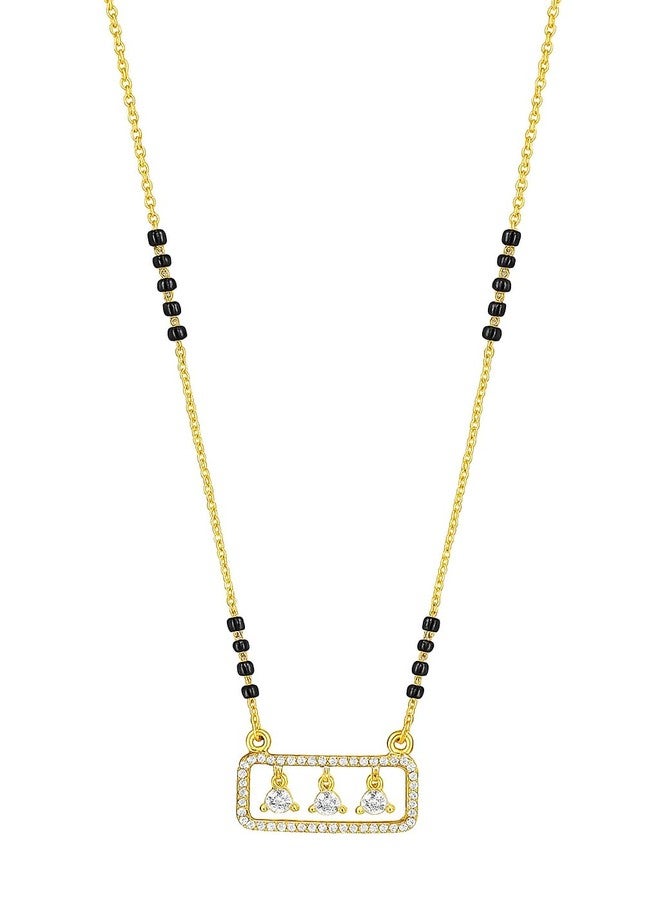 sweeply Stylish Mangalsutra with Black Beads & Round Stone Pendant | Lightweight Daily, Wear Jewelry for Women, Best Birthday Gift, perfect for Anniversary, Mother's Day gift, Valentine Gift, Gift for Diwali - Image 1