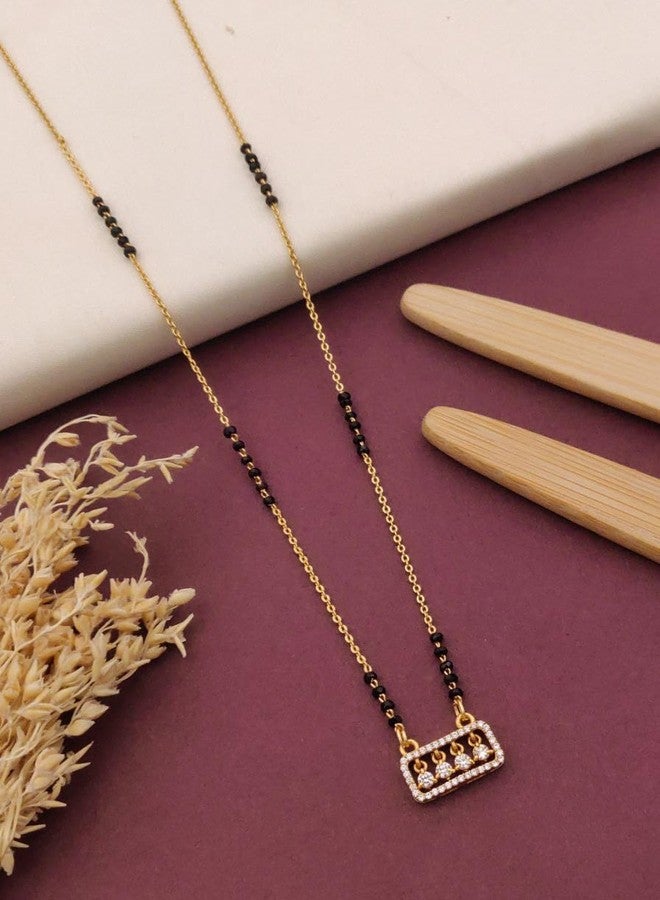 sweeply Stylish Mangalsutra with Black Beads & Round Stone Pendant | Lightweight Daily, Wear Jewelry for Women, Best Birthday Gift, perfect for Anniversary, Mother's Day gift, Valentine Gift, Gift for Diwali - Image 2