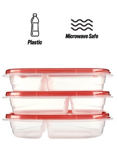 Rubbermaid 3-Piece Dishwasher Safe Stackable Plastic Divided Food Storage Container Set Red and Clear 8.6 x 24.6 x 16.2 cm FG7F57CATCHIL  - Image 1