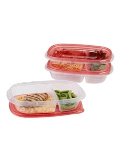 Rubbermaid 3-Piece Dishwasher Safe Stackable Plastic Divided Food Storage Container Set Red and Clear 8.6 x 24.6 x 16.2 cm FG7F57CATCHIL  - Image 2