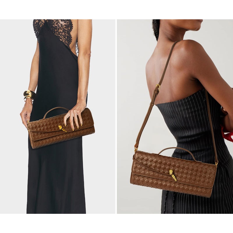 Joryin Woven Purse for Women Evening Clutch Woven Leather Handbags Crossbody Bag - Image 2