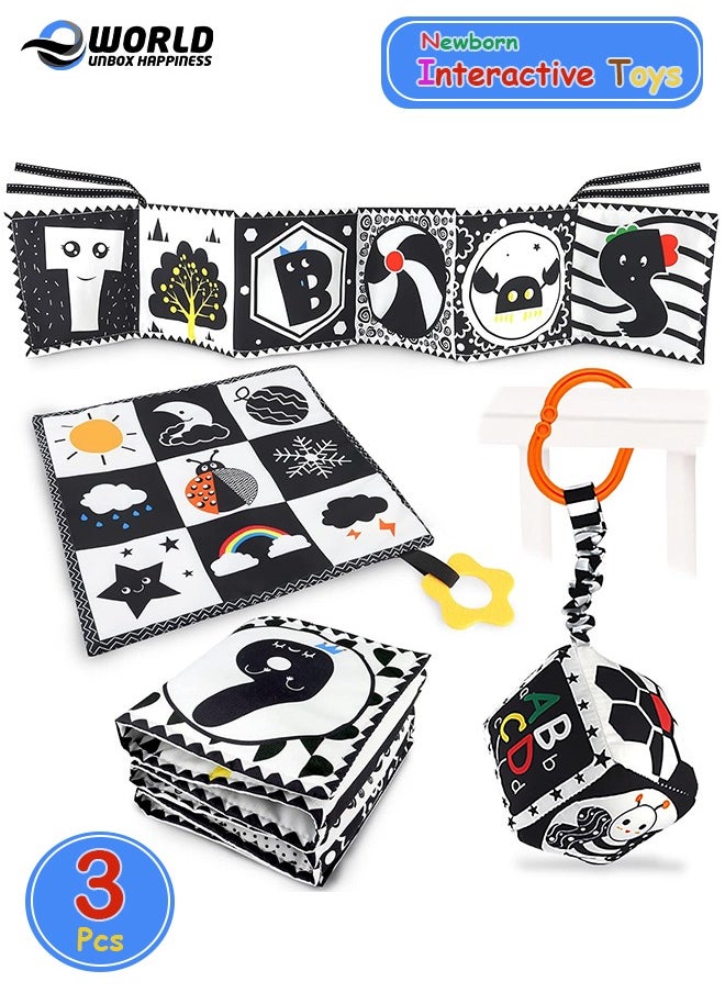 Eworld - 3-Piece High-Contrast Black and White Baby Toys, Montessori Sensory Soft Book for Early Learning & Interactive Tummy Time Toys, Perfect Baby Gifts for Newborns and Infants (0-9 Months) - Image 1