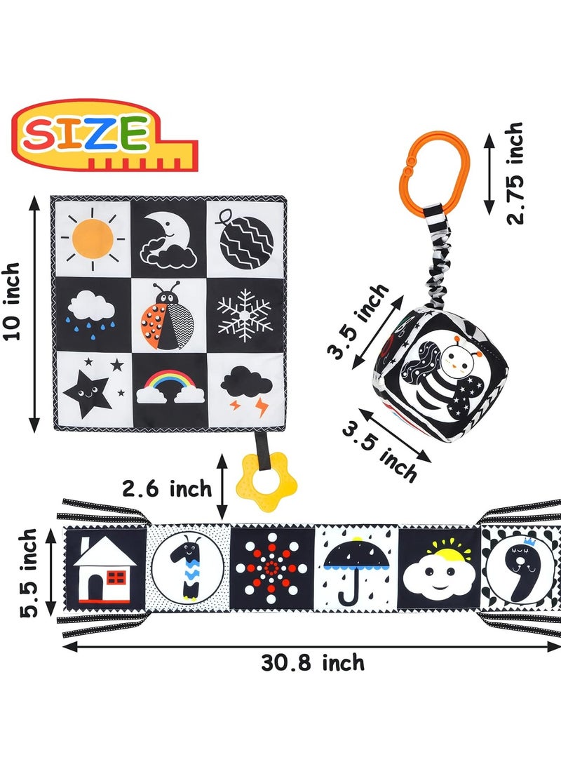 Eworld - 3-Piece High-Contrast Black and White Baby Toys, Montessori Sensory Soft Book for Early Learning & Interactive Tummy Time Toys, Perfect Baby Gifts for Newborns and Infants (0-9 Months) - Image 1