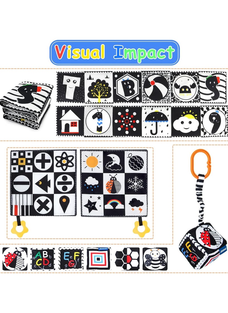 Eworld - 3-Piece High-Contrast Black and White Baby Toys, Montessori Sensory Soft Book for Early Learning & Interactive Tummy Time Toys, Perfect Baby Gifts for Newborns and Infants (0-9 Months) - Image 1