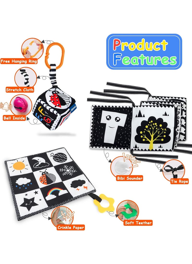 Eworld - 3-Piece High-Contrast Black and White Baby Toys, Montessori Sensory Soft Book for Early Learning & Interactive Tummy Time Toys, Perfect Baby Gifts for Newborns and Infants (0-9 Months) - Image 1