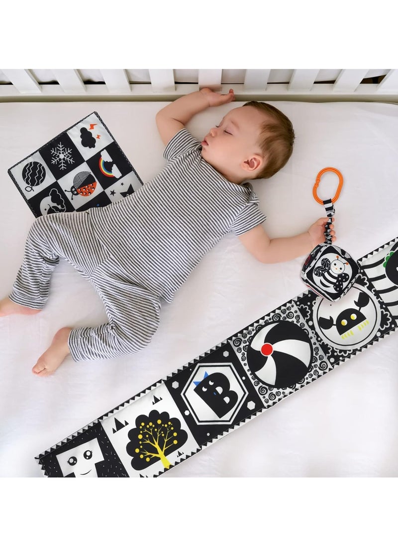 Eworld - 3-Piece High-Contrast Black and White Baby Toys, Montessori Sensory Soft Book for Early Learning & Interactive Tummy Time Toys, Perfect Baby Gifts for Newborns and Infants (0-9 Months) - Image 1