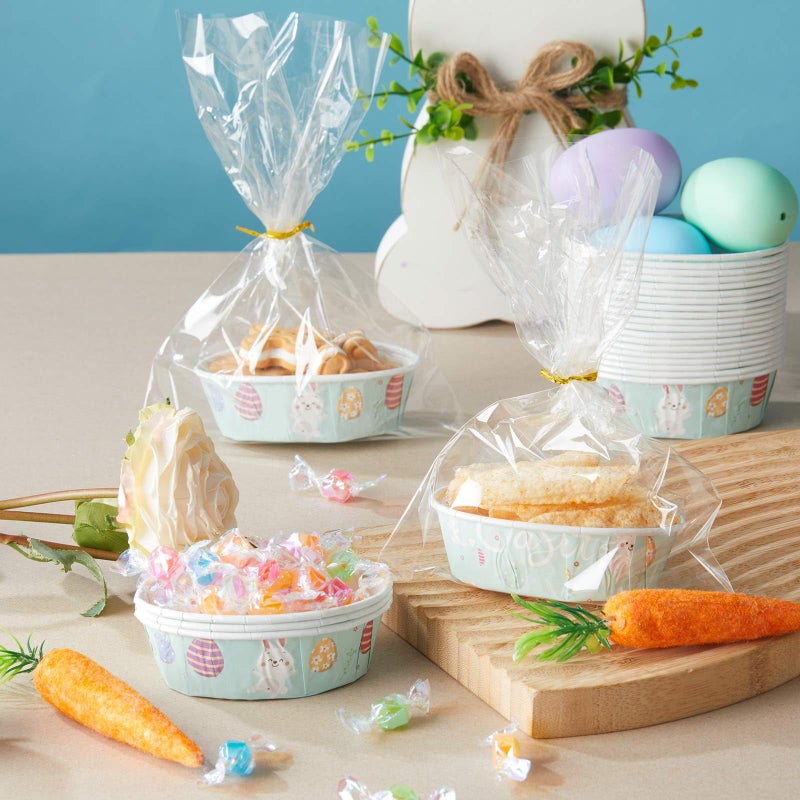 FillTouch 25 Pcs Easter Bunny Paper Loaf Pans 3 x 2 x 1.1'' Mini Loaf Pan Liners with Clear Plastic Bags and Ties Easter Baking Cake Pans Disposable Oval Cake Cups Baking Mold for Baking Cupcake Bread - Image 3