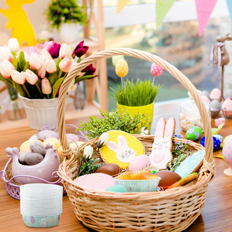 FillTouch 25 Pcs Easter Bunny Paper Loaf Pans 3 x 2 x 1.1'' Mini Loaf Pan Liners with Clear Plastic Bags and Ties Easter Baking Cake Pans Disposable Oval Cake Cups Baking Mold for Baking Cupcake Bread - Image 5