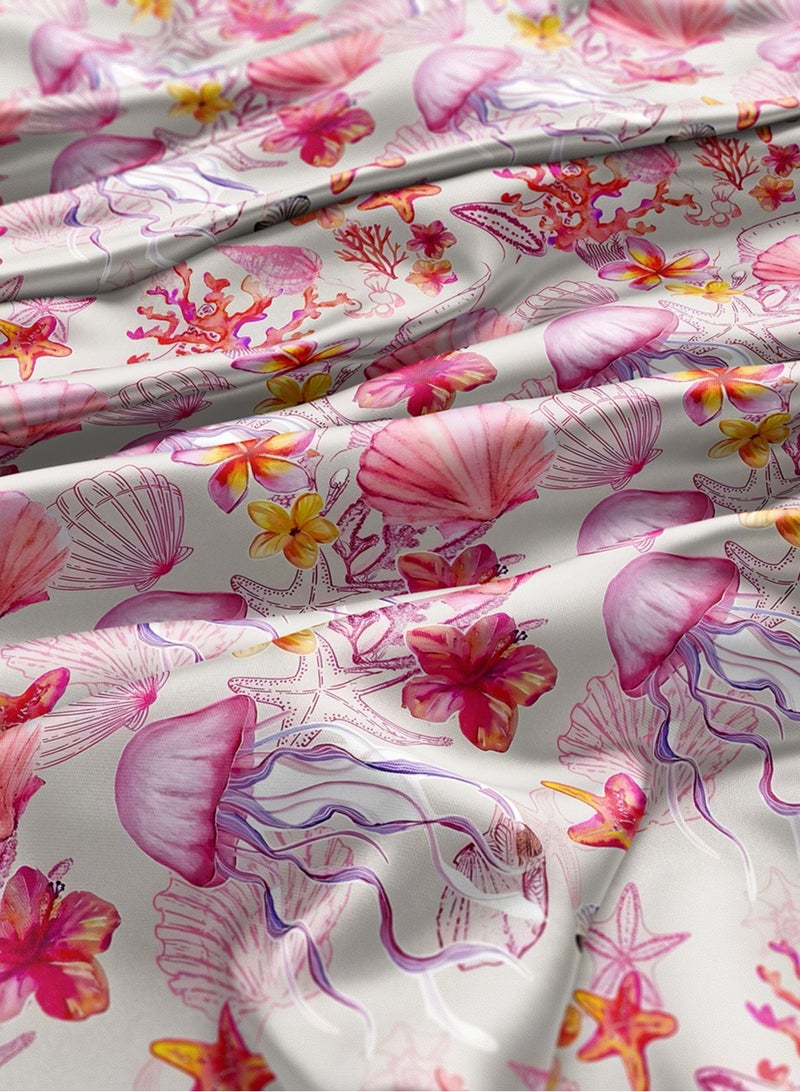 Vellato Al Lail Aramny Silk Fabric By The Yard Pink, Purple Jellyfish, Starfish Jalabiya Makhweer Dressmaking 58 Inches Width - Image 3