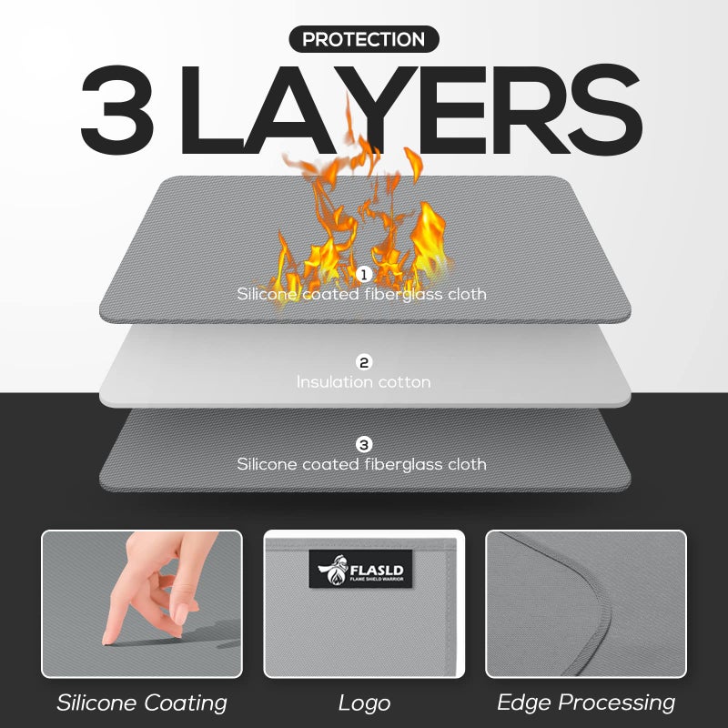 FLASLD Heat Resistant Mat for Air Fryer Site on, Fireproof Silicone Mats for Kitchen Counter, Countertop Protector, No-slip and Waterproof (12"X18", Gray) - Image 3