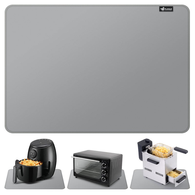 FLASLD Heat Resistant Mat for Air Fryer Site on, Fireproof Silicone Mats for Kitchen Counter, Countertop Protector, No-slip and Waterproof (12"X18", Gray) - Image 1
