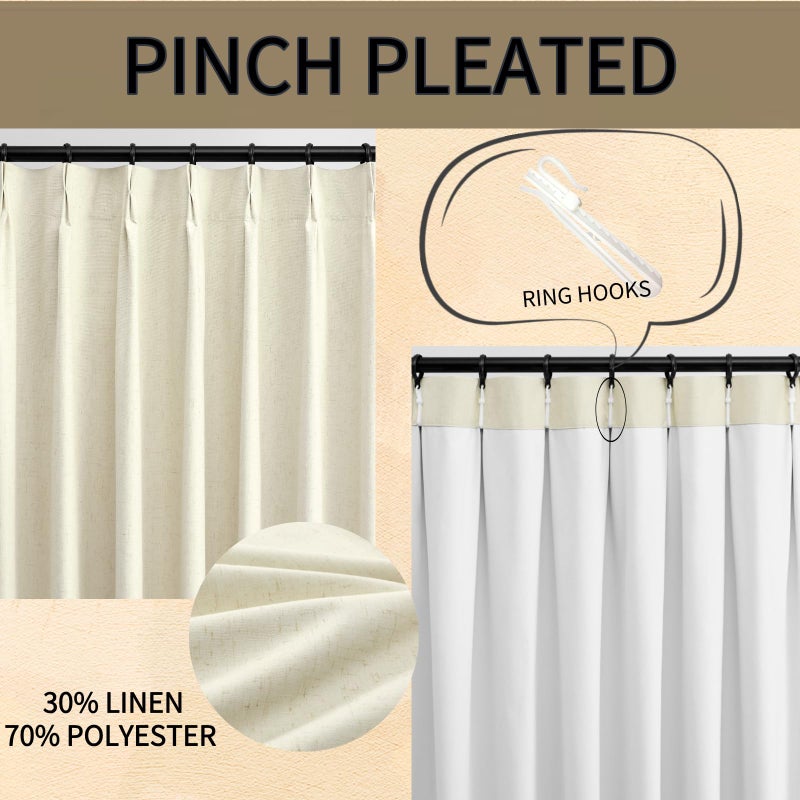 Joydeco Linen Blackout Curtains 96 inch Long - Thermal Insulated Drapes 2 Panels  100% Blackout Curtains for Bedroom and Luxury Living Room Decor  Pinch Pleated (96L x 40W  Linen) - Image 2