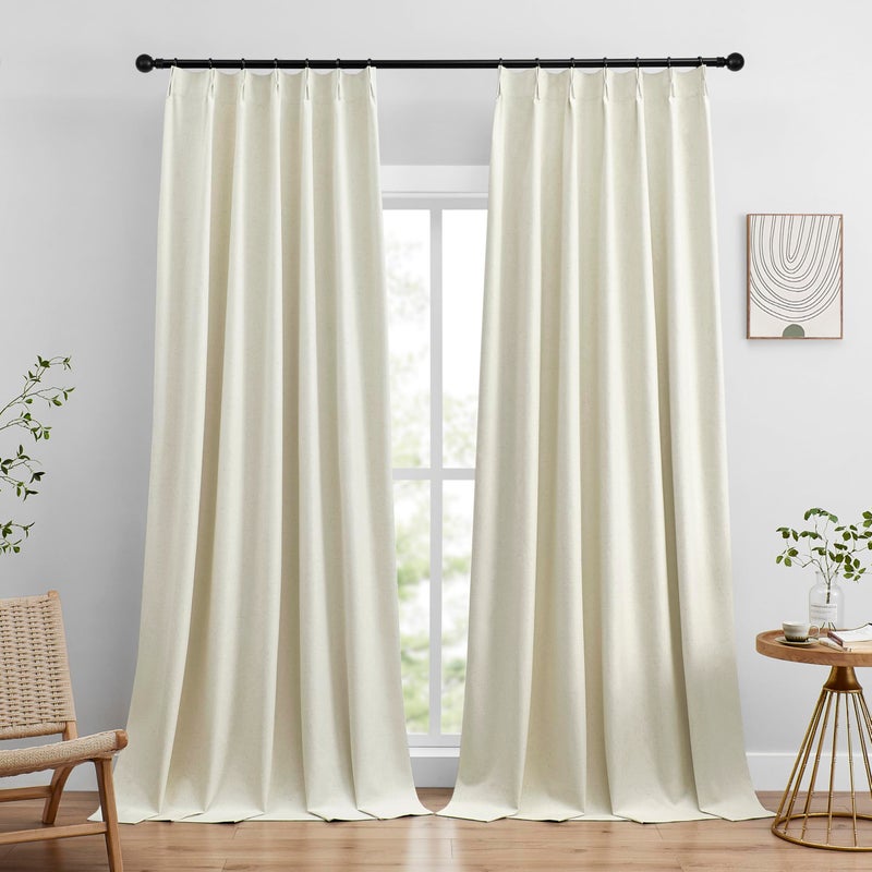 Joydeco Linen Blackout Curtains 96 inch Long - Thermal Insulated Drapes 2 Panels  100% Blackout Curtains for Bedroom and Luxury Living Room Decor  Pinch Pleated (96L x 40W  Linen) - Image 1