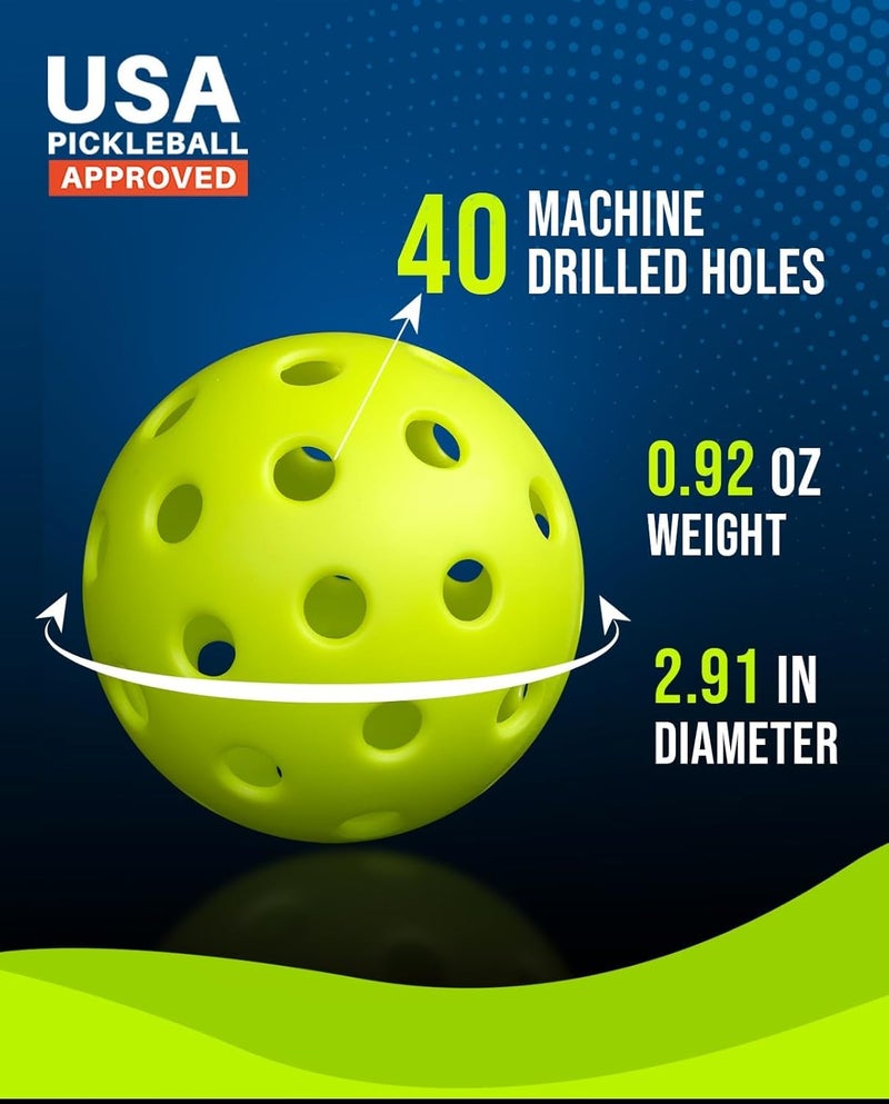 ianoni Pickleball Balls, 40 Holes Pickle Balls for Outdoor Indoor Sports Play, High Bounce Durable Pickleballs for All Types Paddles, Gifts for Pickleball Lovers (Green 3Pc) - Image 2
