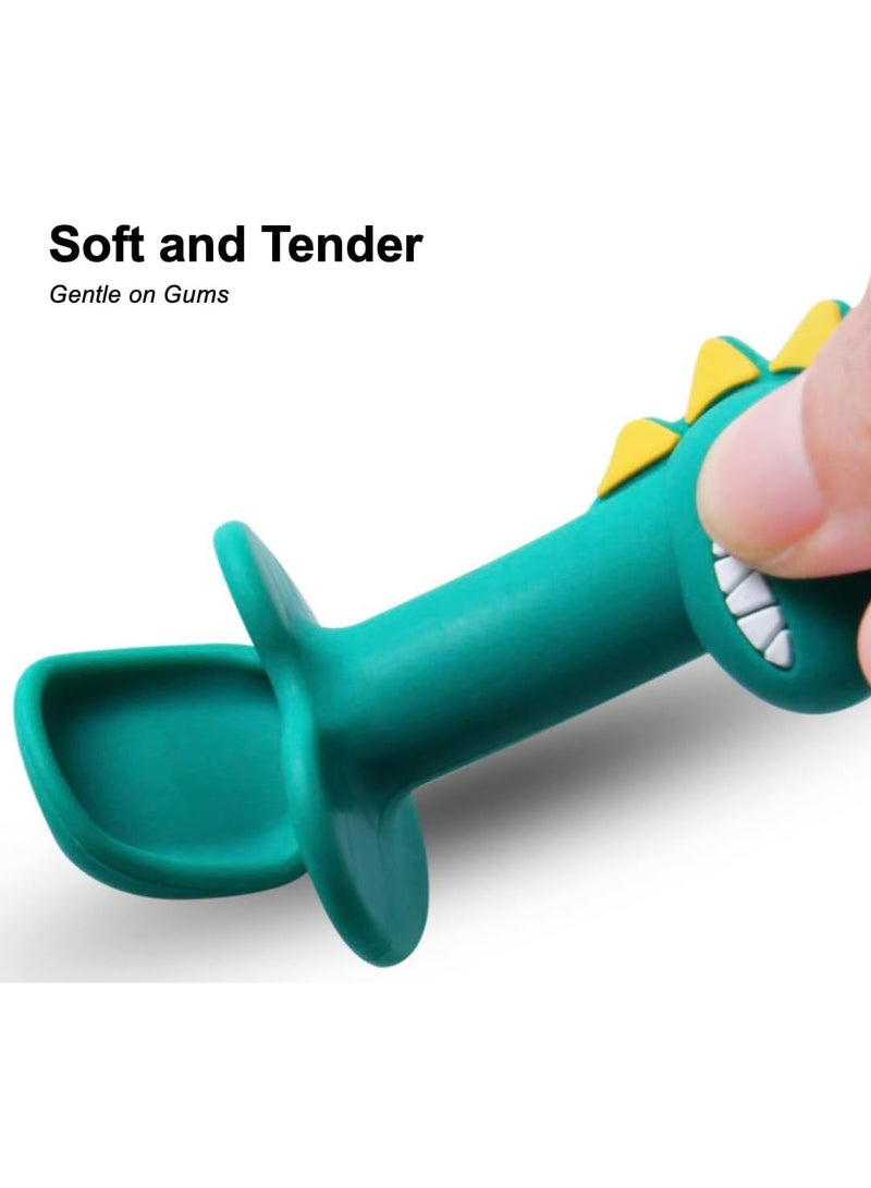 RATSAW 2 PCS Dinosaur Shaped Toddler Feeding Spoon Kids Utensils with Case Food Grade Silicone Gentle to Gum Short Blue  - Image 2