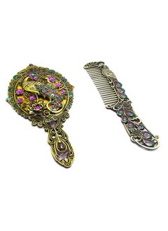 immatgar immatgar pharaonic Peafowl makeup pocket mirror with comb ancient Egyptian souvenirs gifts for women and mother from Egypt (Peafowl 6 - Burnt Yellow - 13.5 CM Tall)  - Image 2