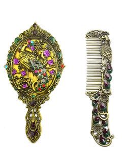 immatgar immatgar pharaonic Peafowl makeup pocket mirror with comb ancient Egyptian souvenirs gifts for women and mother from Egypt (Peafowl 6 - Burnt Yellow - 13.5 CM Tall)  - Image 1