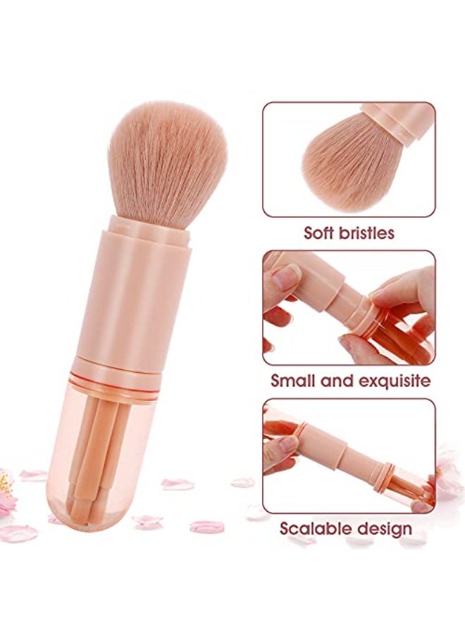 Retractable Makeup Brush, 4 in 1 Portable Travel Lip Brush, Highlight Brush, Eyeshadow Brush, Foundation Blending Powder Brush Mini Facial Cosmetic Makeup Brush Set (Pink) - Image 3