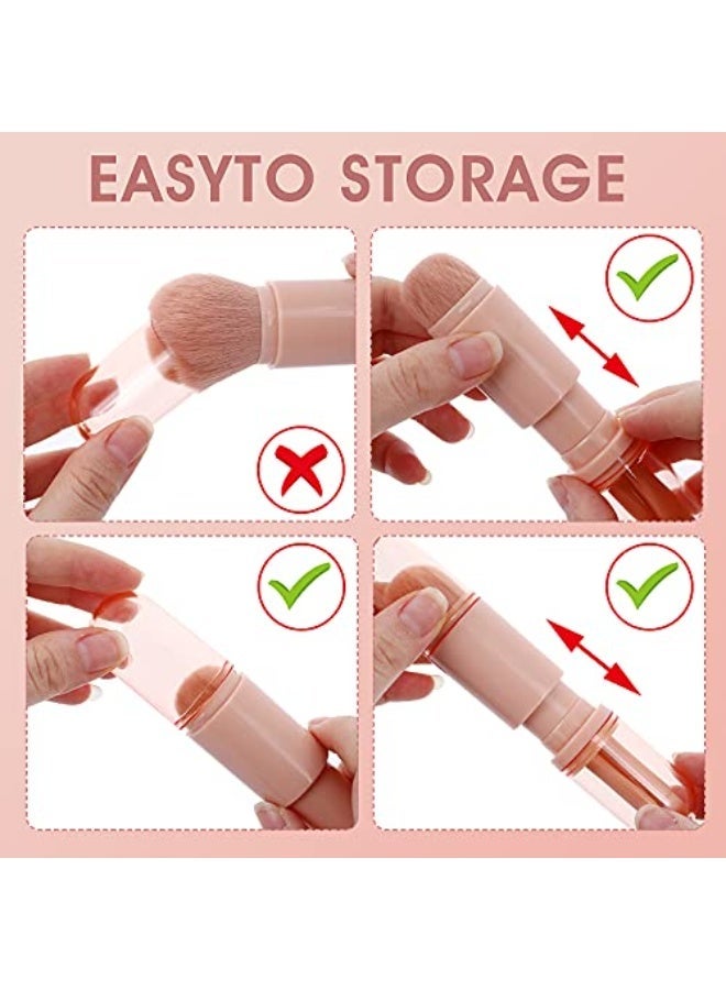 Retractable Makeup Brush, 4 in 1 Portable Travel Lip Brush, Highlight Brush, Eyeshadow Brush, Foundation Blending Powder Brush Mini Facial Cosmetic Makeup Brush Set (Pink) - Image 4