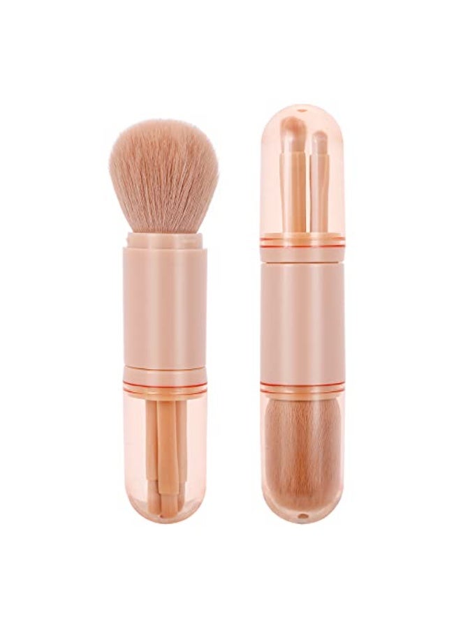Retractable Makeup Brush, 4 in 1 Portable Travel Lip Brush, Highlight Brush, Eyeshadow Brush, Foundation Blending Powder Brush Mini Facial Cosmetic Makeup Brush Set (Pink) - Image 5