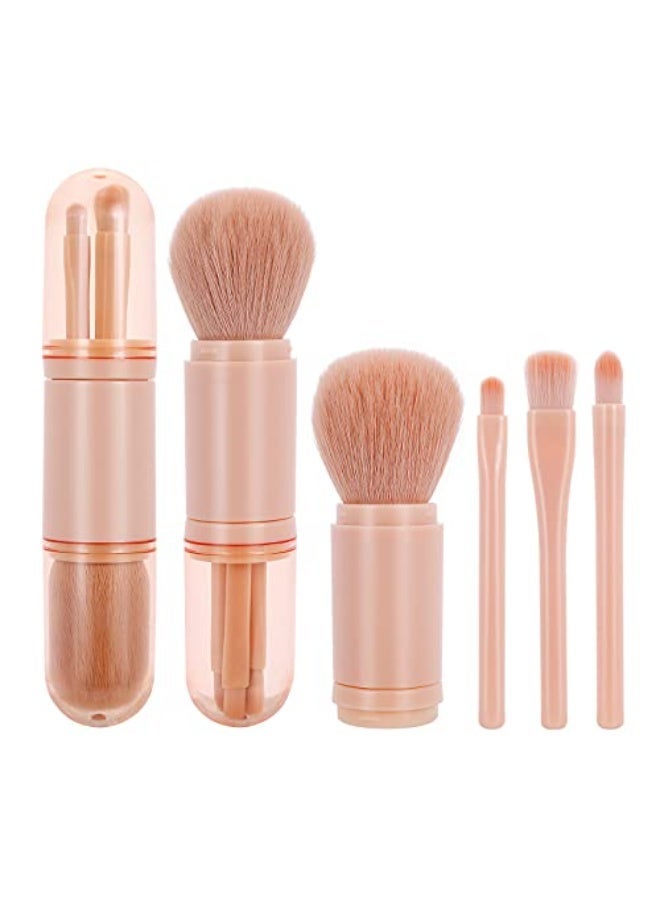 Retractable Makeup Brush, 4 in 1 Portable Travel Lip Brush, Highlight Brush, Eyeshadow Brush, Foundation Blending Powder Brush Mini Facial Cosmetic Makeup Brush Set (Pink) - Image 1