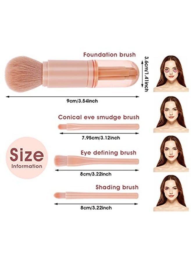 Retractable Makeup Brush, 4 in 1 Portable Travel Lip Brush, Highlight Brush, Eyeshadow Brush, Foundation Blending Powder Brush Mini Facial Cosmetic Makeup Brush Set (Pink) - Image 2