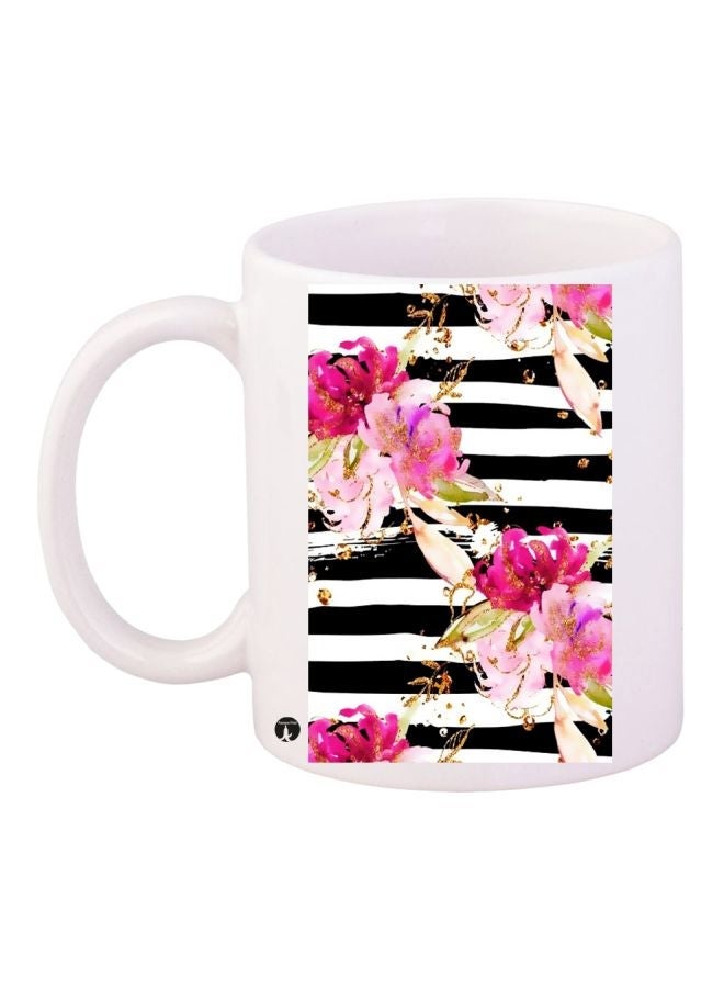 RYN Floral Printed Coffee Mug White/Pink/Black 11ounce
