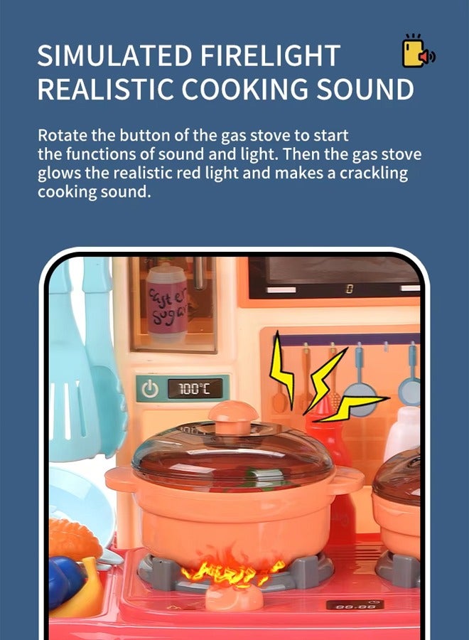 Kids Play Kitchen Set, Toddler Kitchen Playset with Sound & Light, Cooking Stove with Steam, Play Sink, Play Food Toy and Kitchen Accessories, Kitchen Toy for Kids Girls Boys 1-3  - Image 3