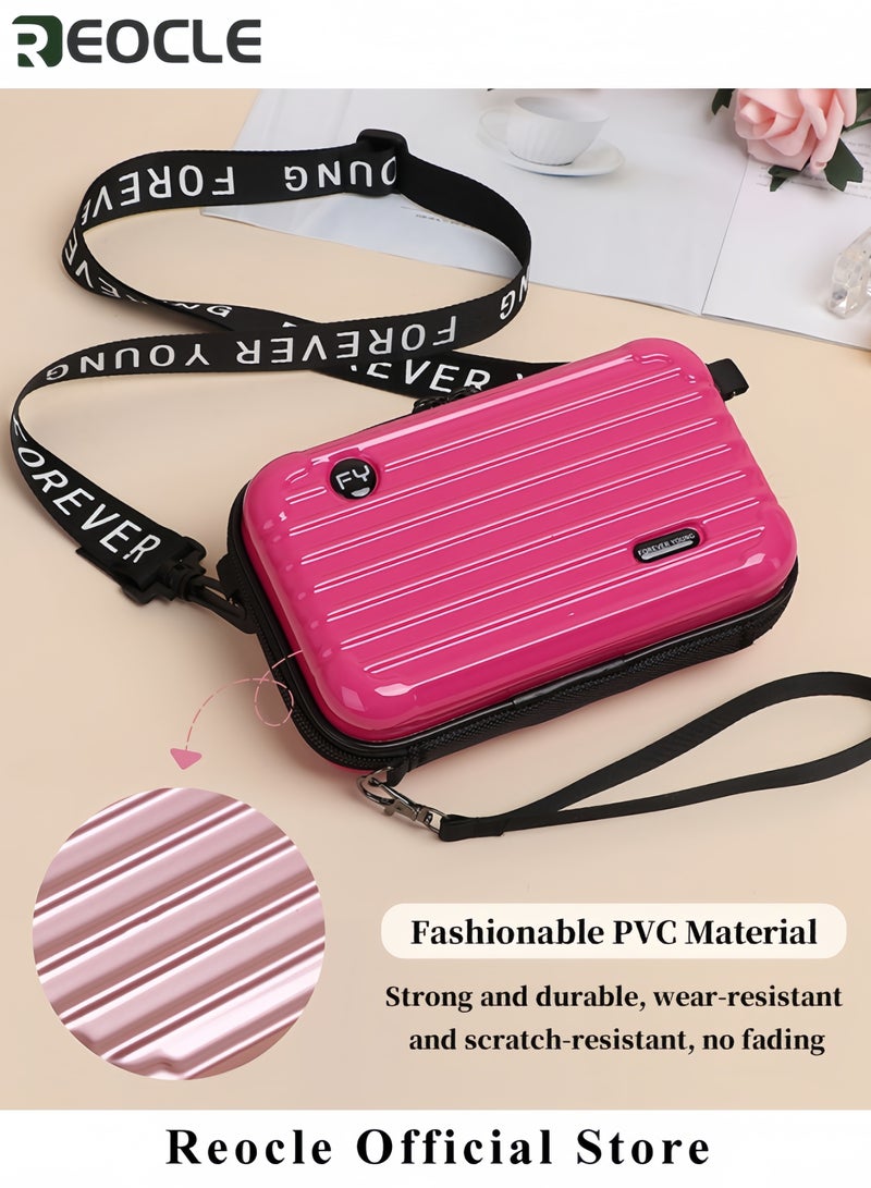 REOCLE Women's Crossbody Bag Mini Suitcase Crossbody Handbag Small Cell Phone Purse Hard Shell with Adjustable Strap Casual Messenger Bags Waterproof Satchels for Women - Image 3