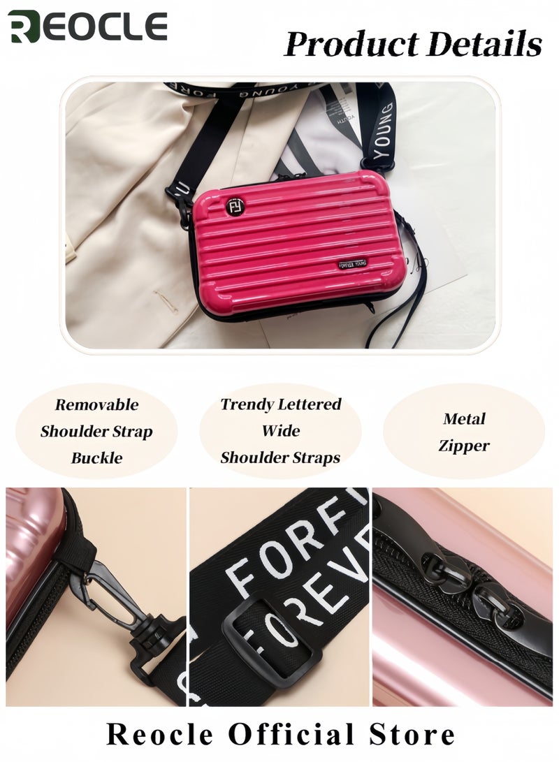 REOCLE Women's Crossbody Bag Mini Suitcase Crossbody Handbag Small Cell Phone Purse Hard Shell with Adjustable Strap Casual Messenger Bags Waterproof Satchels for Women - Image 4
