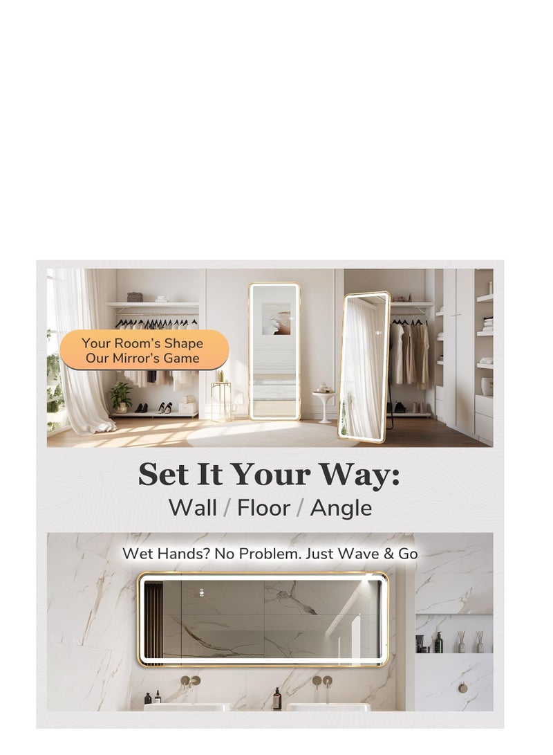 Y&D Full Length Floor Mirror LED Whole Body Mirror, Wall Mounted Hanging Mirror with Lights, Makeup Vanity Mirror, Bedroom Full Size Body Mirror with Dimming & 3 Color Modes - Image 4