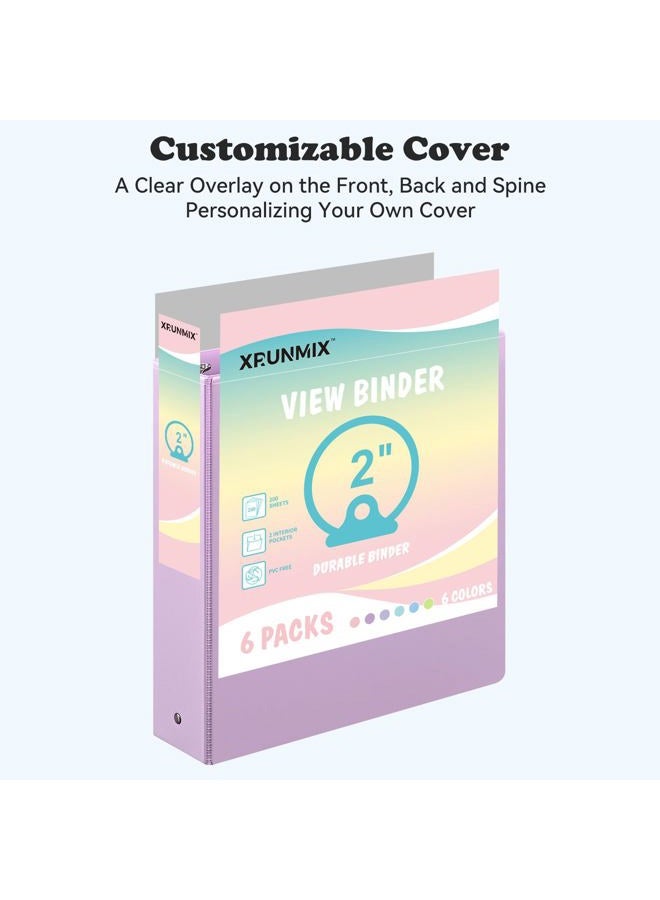XRUNMIX 2-Inch 3-Ring Binder with Pockets, 2'' Premium View Binders with Three Ring Binders Holds up to 450 Sheets US Letter Size, Bulk Pack of 6 (2- inch Pastel Color) - Image 4