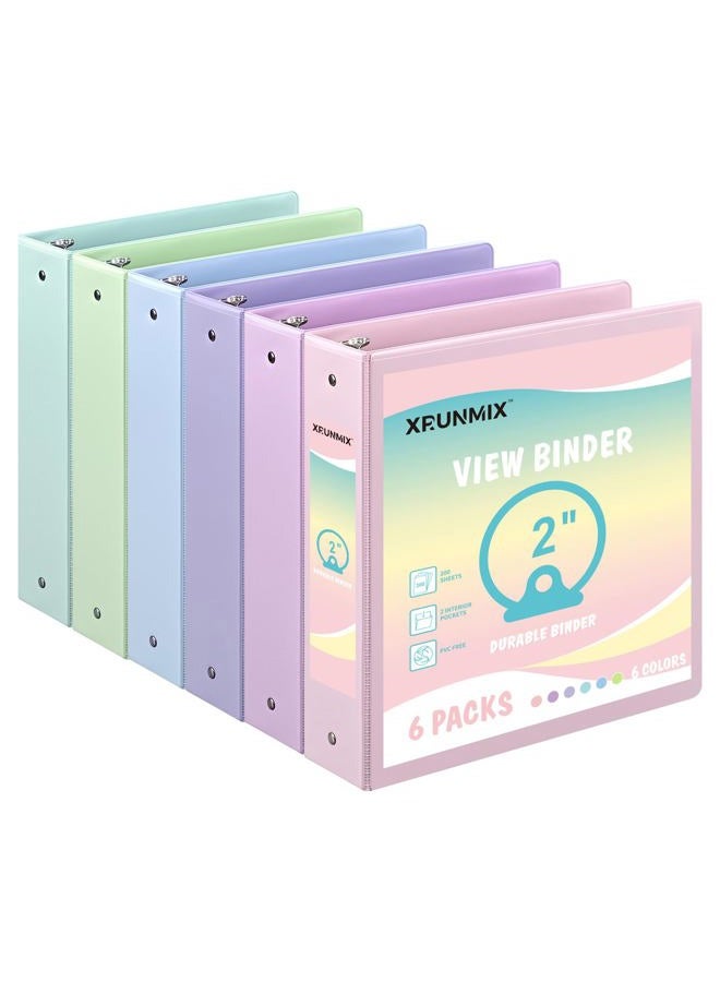 XRUNMIX 2-Inch 3-Ring Binder with Pockets, 2'' Premium View Binders with Three Ring Binders Holds up to 450 Sheets US Letter Size, Bulk Pack of 6 (2- inch Pastel Color) - Image 1